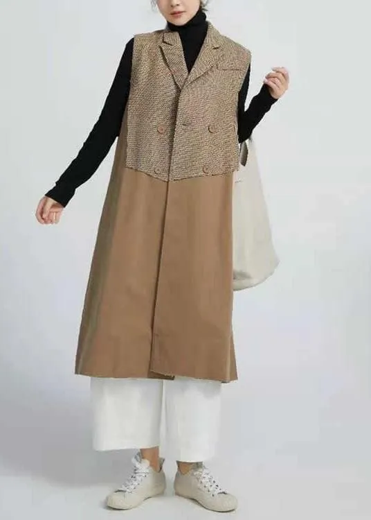 Natural Sleeveless  Spring Outfit Patchwork Art Coat