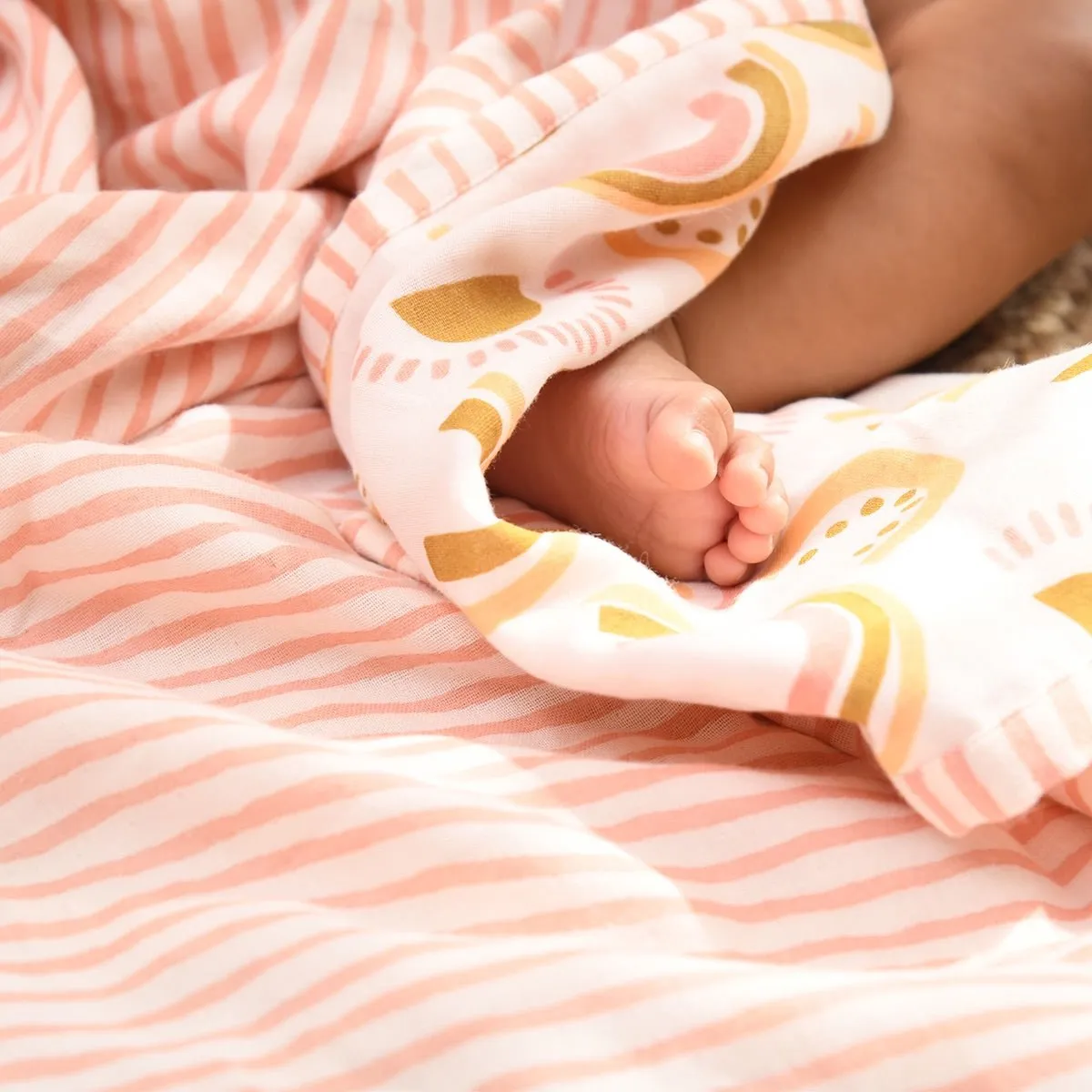 Naturally Dyed Organic Muslin Blanket & Swaddles (Set of 3)- I'm Peachy