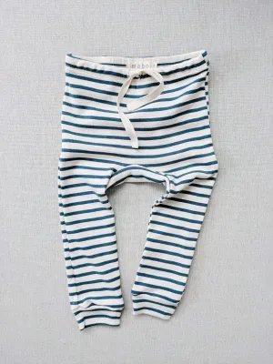 organic cotton drawstring striped leggings - natural/azure