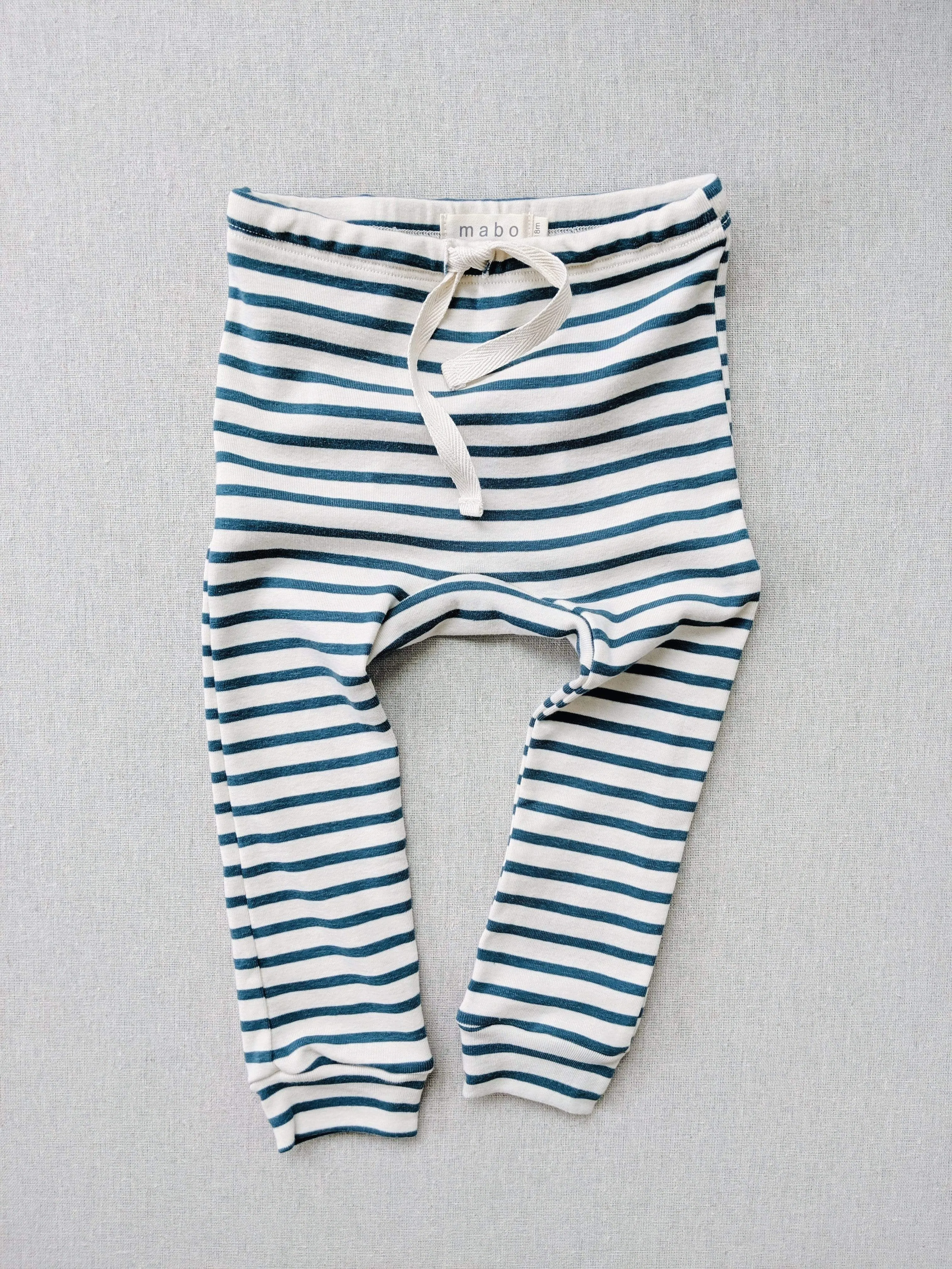 organic cotton drawstring striped leggings - natural/azure