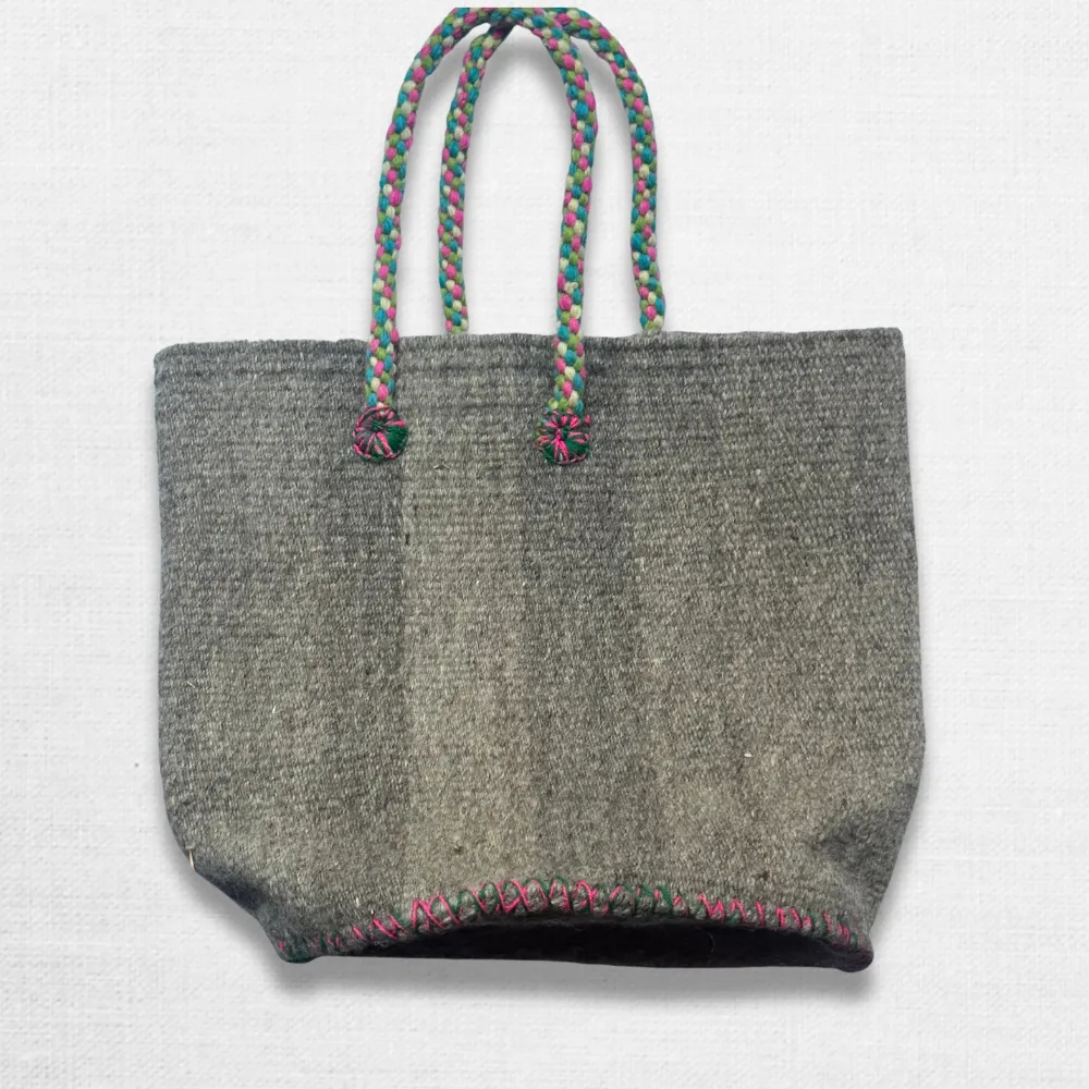 PO! Paris Nathalie Lete Small Tufted Petites Fleurs Papillon Tote Bag in Natural Gray