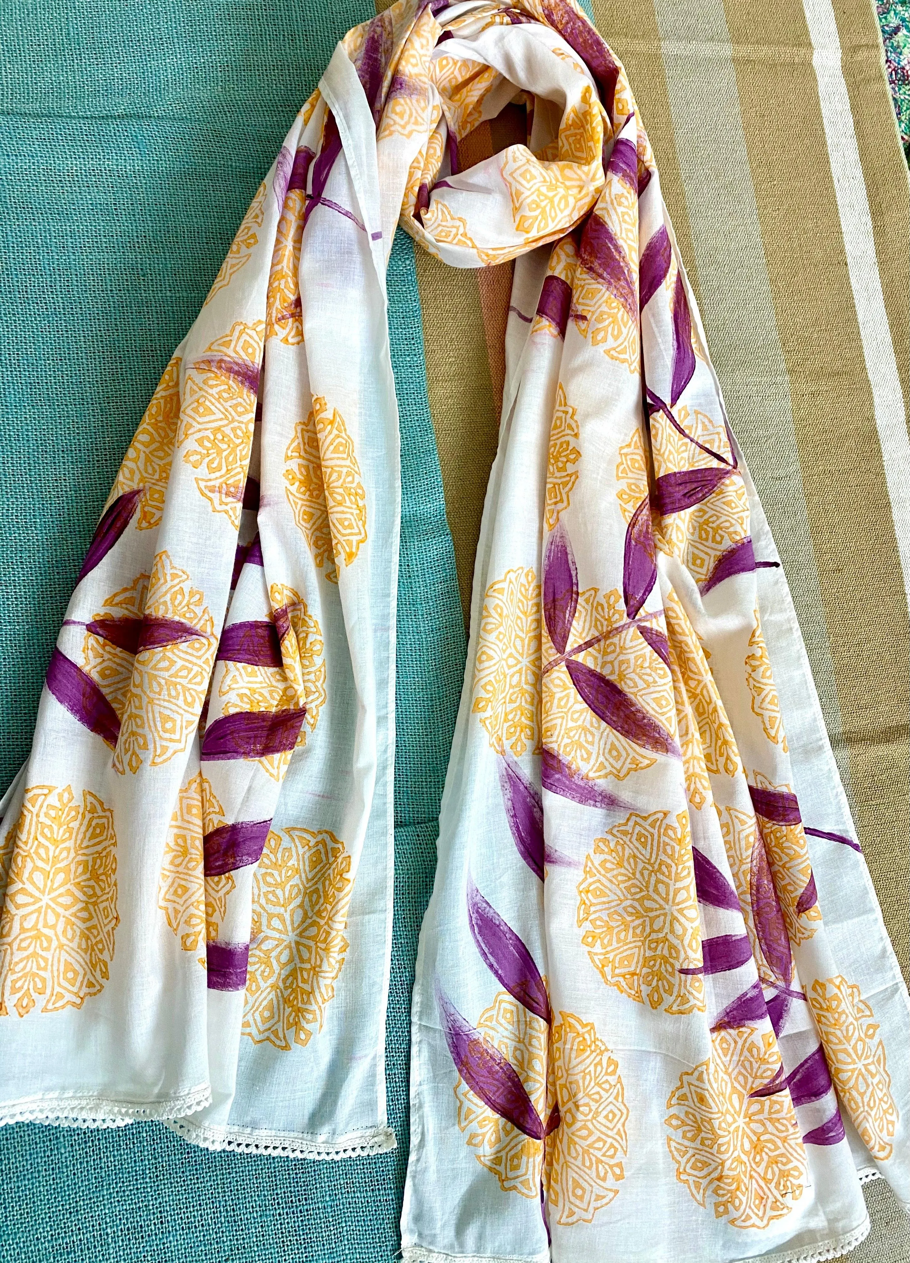 Purple Chic Hand Painted on Fine Cotton Scarf