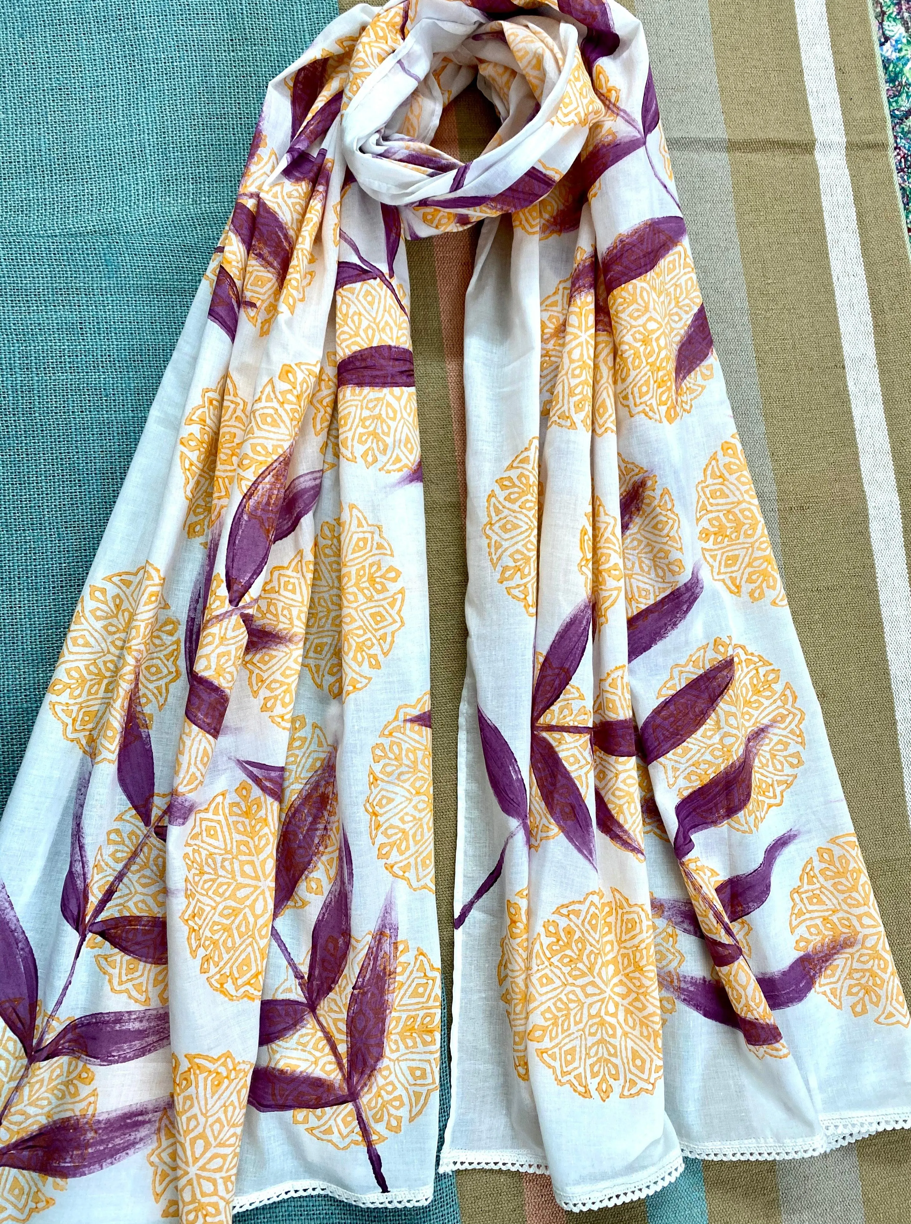 Purple Chic Hand Painted on Fine Cotton Scarf