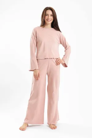 Pyjama Set with Frilled Hem