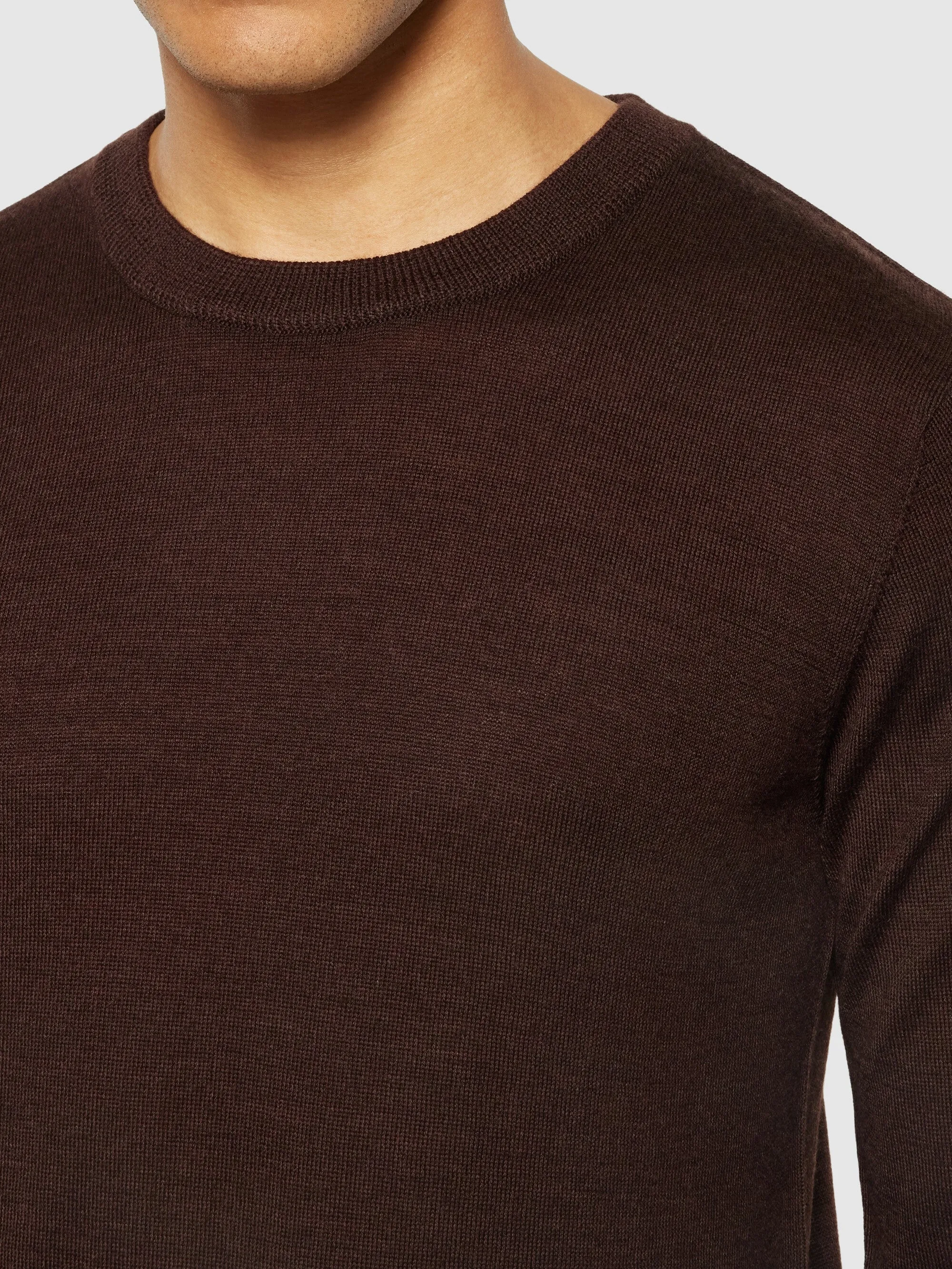 Regular merino knit crew neck - RWS - Demitasse (brown)