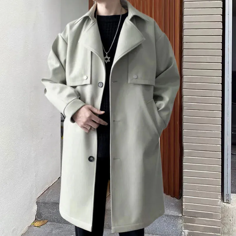 Retro Solid Button Trench Coat