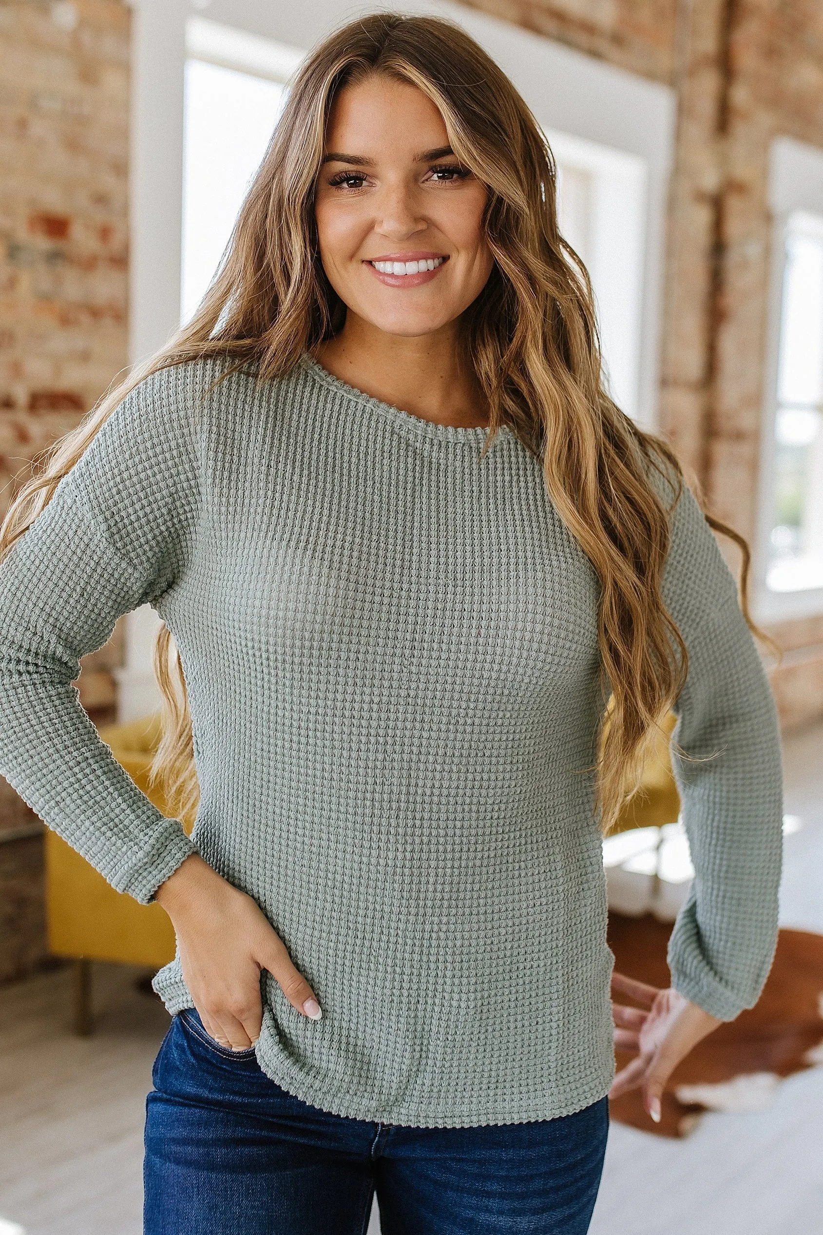 SALE - Ellianna Waffle Knit Drop Shoulder Top | Size Small