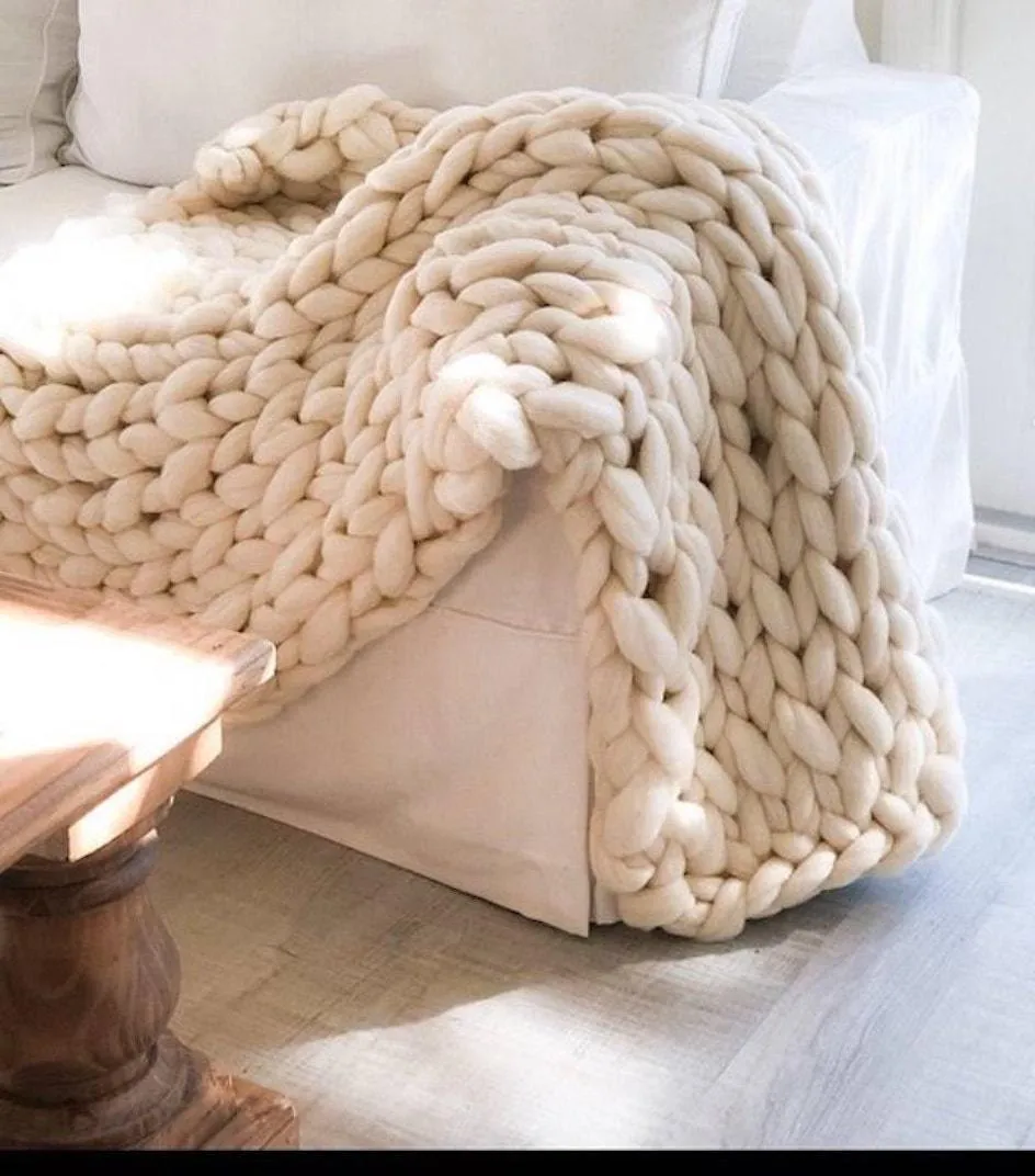 SALE TODAY ONLY!  Chunky Knit Blanket,  Ivory Chunky Knit Wool Blanket 50" x 65" Throw Blanket Giant Knit, Chunky Merino Blanket Ecru White