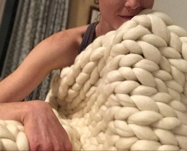 SALE TODAY ONLY!  Chunky Knit Blanket,  Ivory Chunky Knit Wool Blanket 50" x 65" Throw Blanket Giant Knit, Chunky Merino Blanket Ecru White