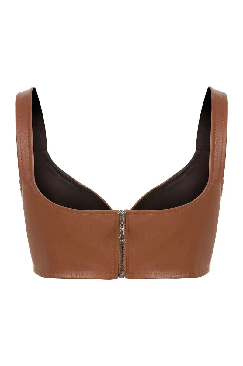 Sweetheart Neckline Pleather Crop Top