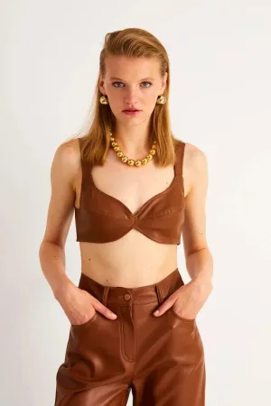 Sweetheart Neckline Pleather Crop Top