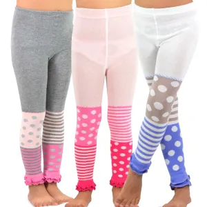 TeeHee Socks Kid's Casual Cotton Footless Tights Stripes with Dots 3-Pack (70308)