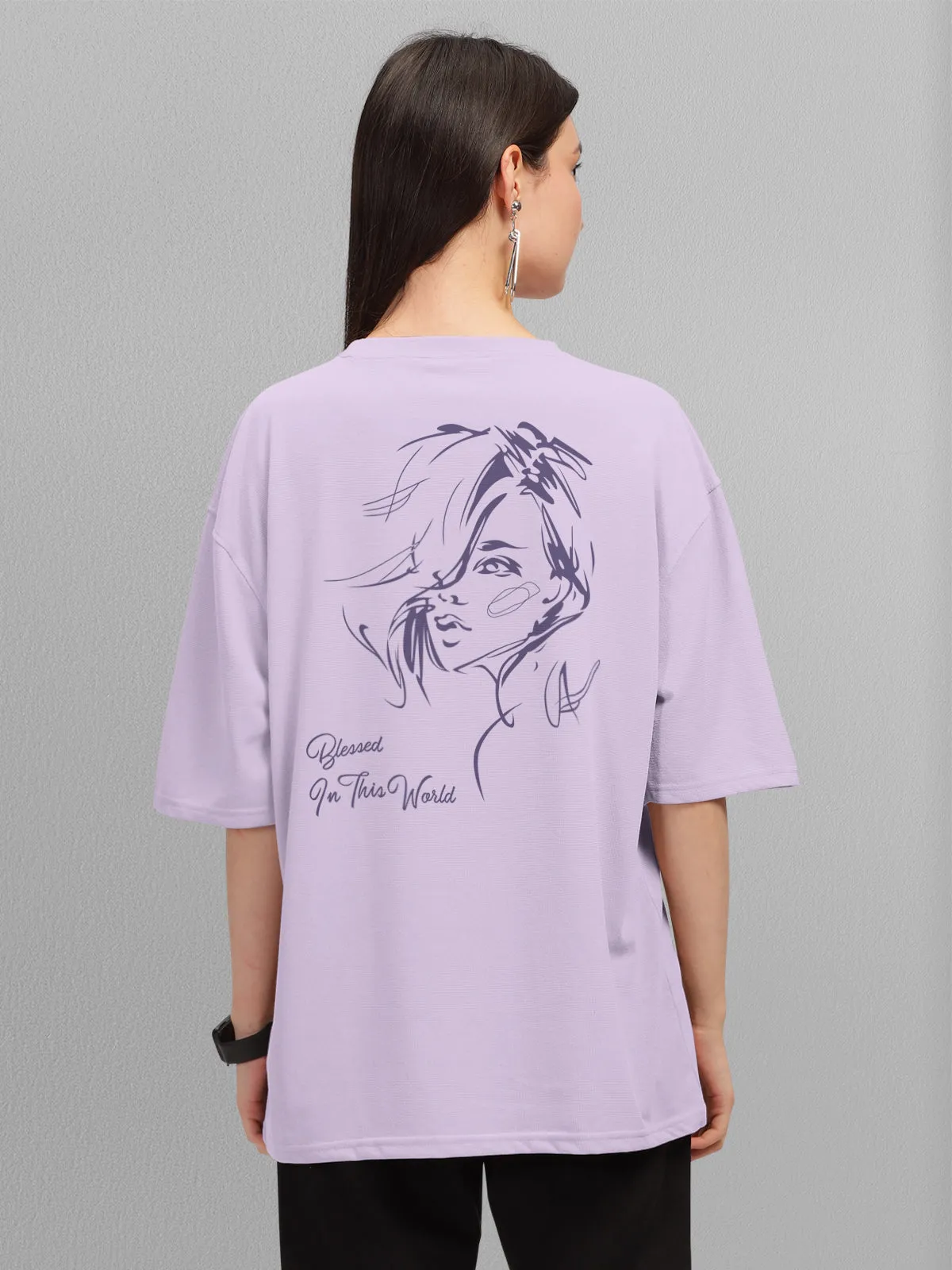 Trendy Lavender Printed Oversized T-shirt for Women