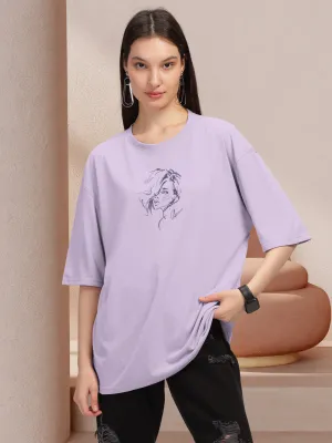 Trendy Lavender Printed Oversized T-shirt for Women