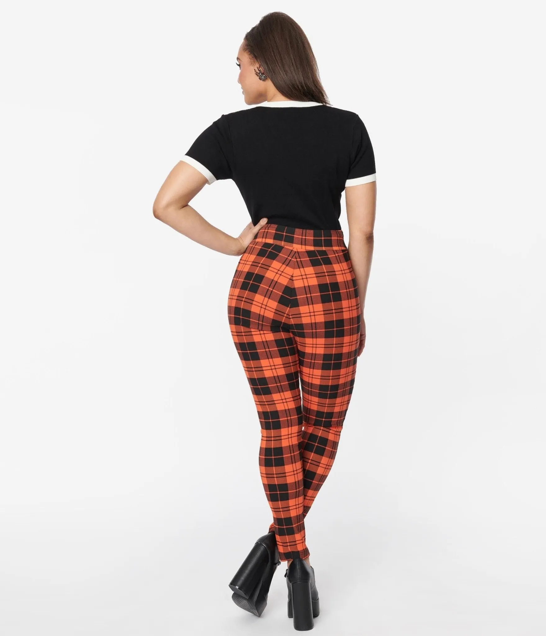 Unique Vintage Orange Plaid Rizzo Cigarette Pants