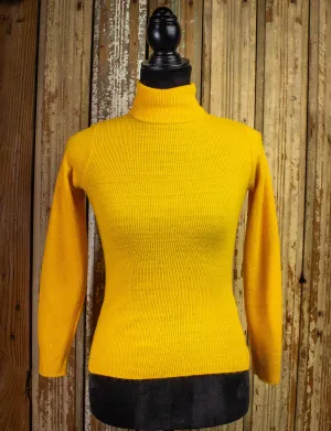 Vintage Knit One Turtleneck Sweater 70s Yellow XS