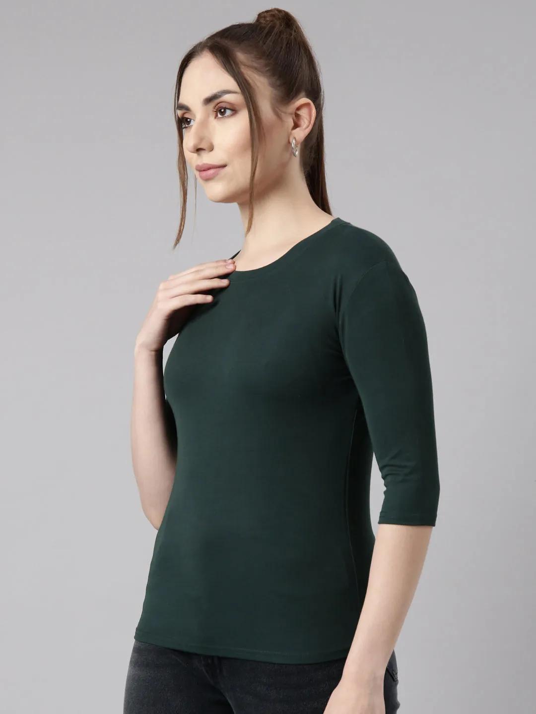 Women Green Solid Fitted Top