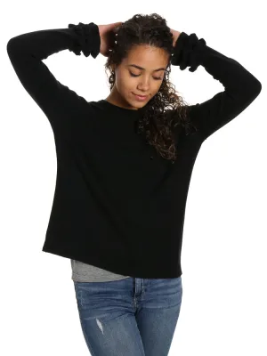 Women's 100% Cashmere Crew Neck Sweater with Ruffle Sleeve