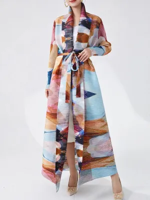 Women's Pastel Elegance Pleated Long Overcoat