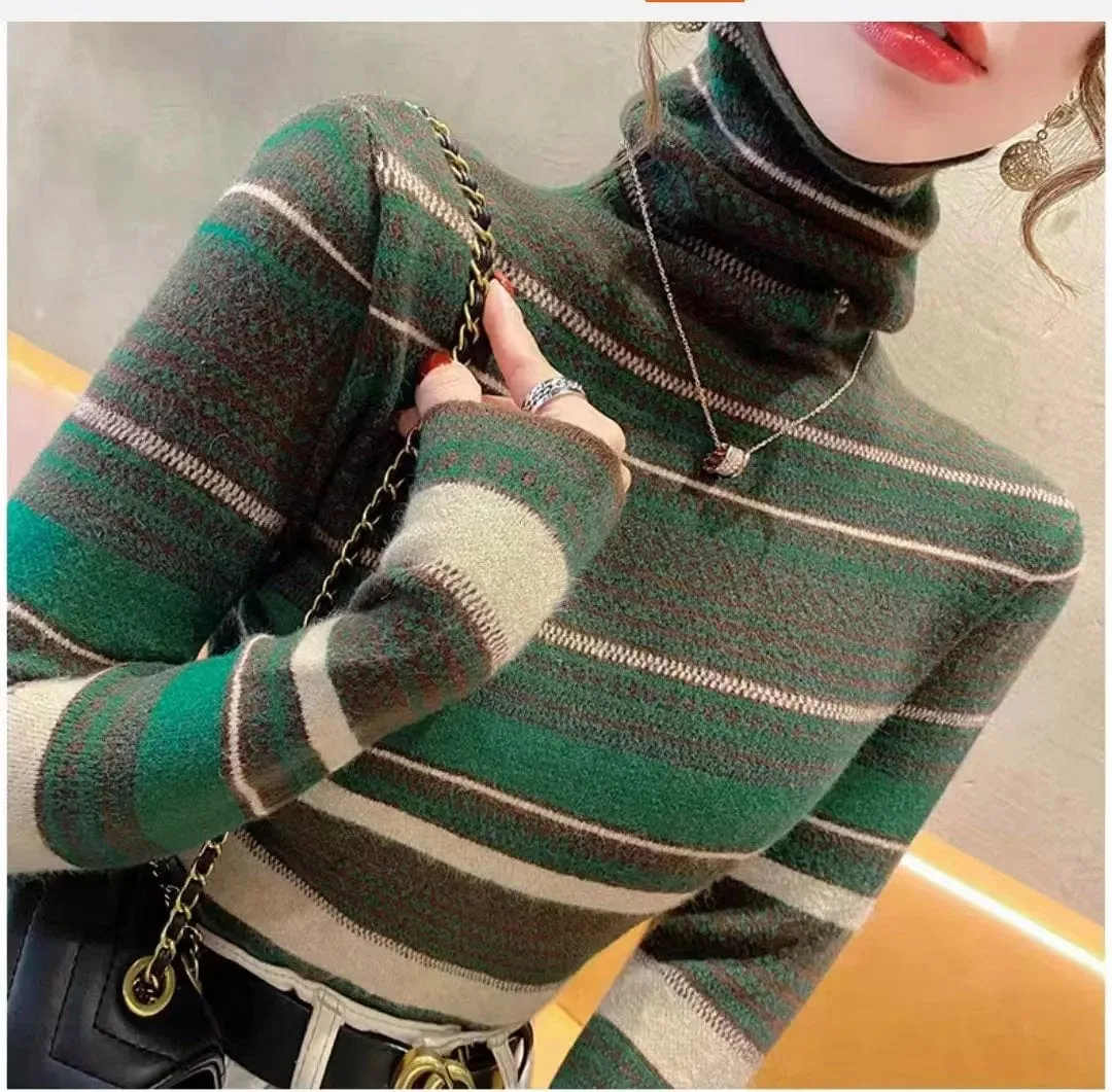 Women's Slim Fit Turtleneck Sweater – Long Sleeve Vintage-Style Elegant Pullover with Stretch