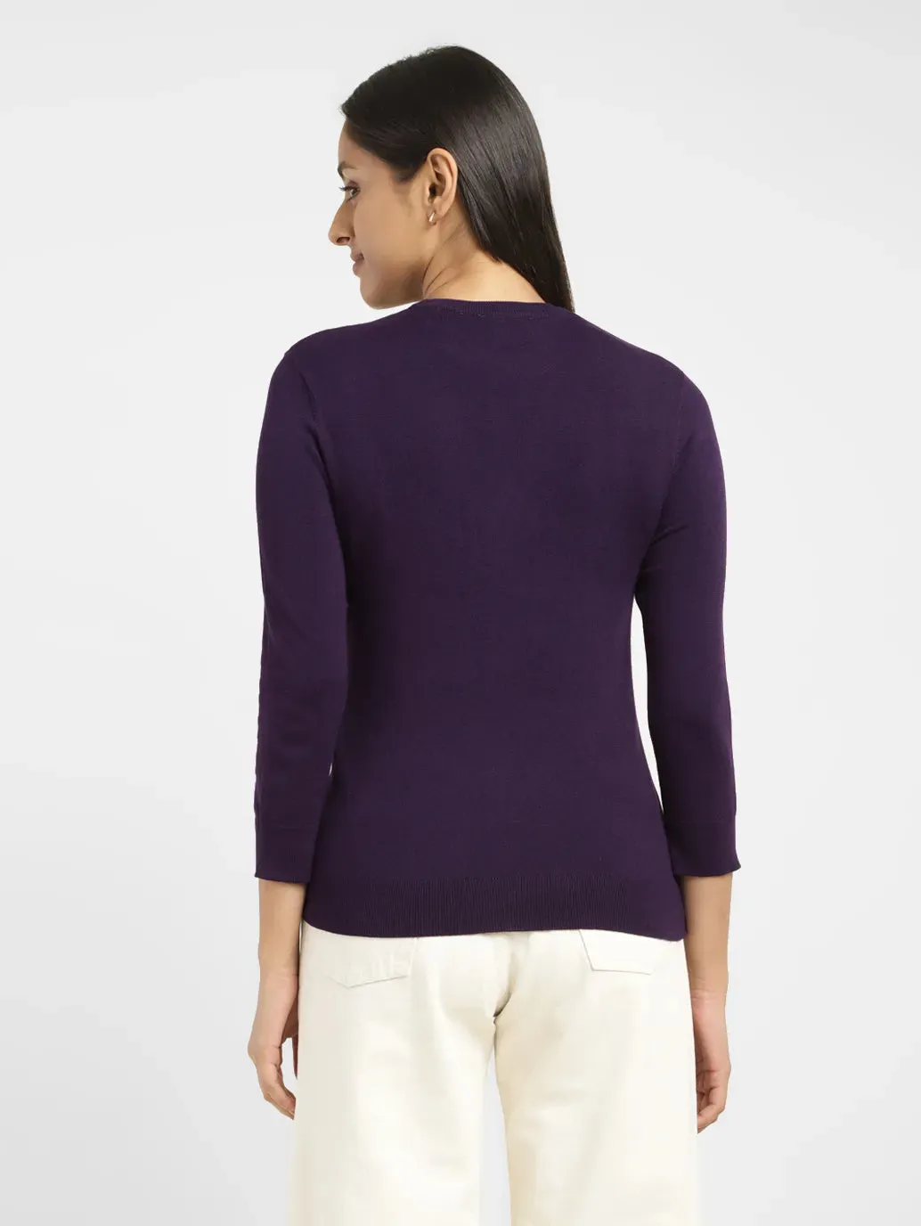 Women's Solid Purple Crew Neck Sweater