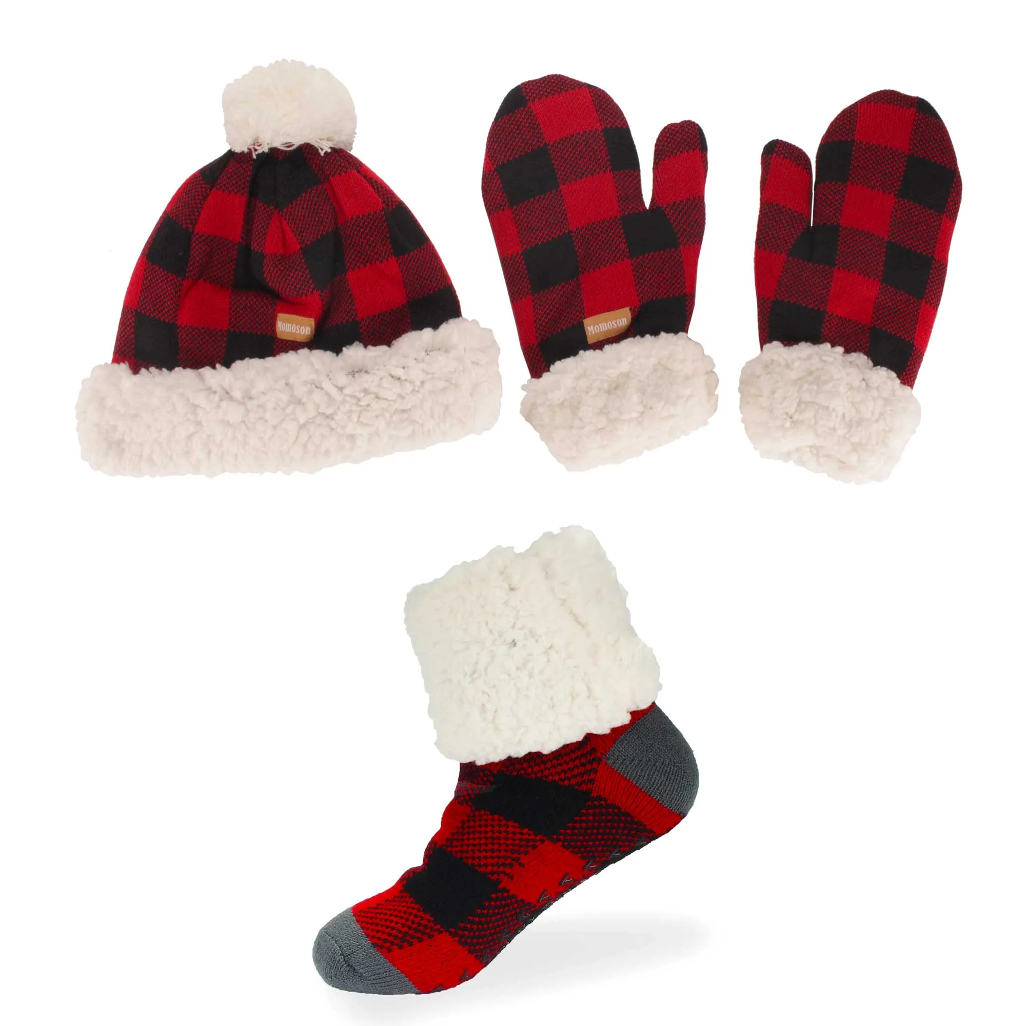 Women's Warm Fuzzy Winter Socks, Pom-Pom Beanie, and Mittens Set